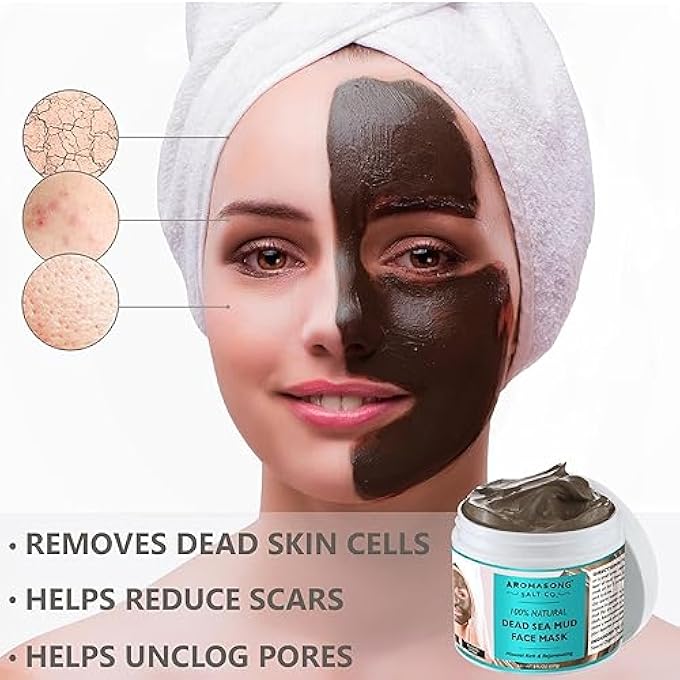 Aromasong 100% PURE DEAD SEA MUD MASK - 5 MINUTE MASK - NO INGREDIENTS ADDED - FOR FACE & SKINCARE - BLACKHEAD REMOVER - ANTI-AGING - PORE MINIMIZER - Image 2